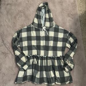Cute Gray Checked Hooded Pullover Medium